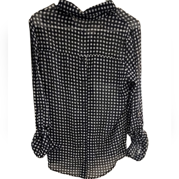 American Rag Sheer, Black & White Gingham Plaid Button-Down Shirt, size XS - Picture 6 of 6